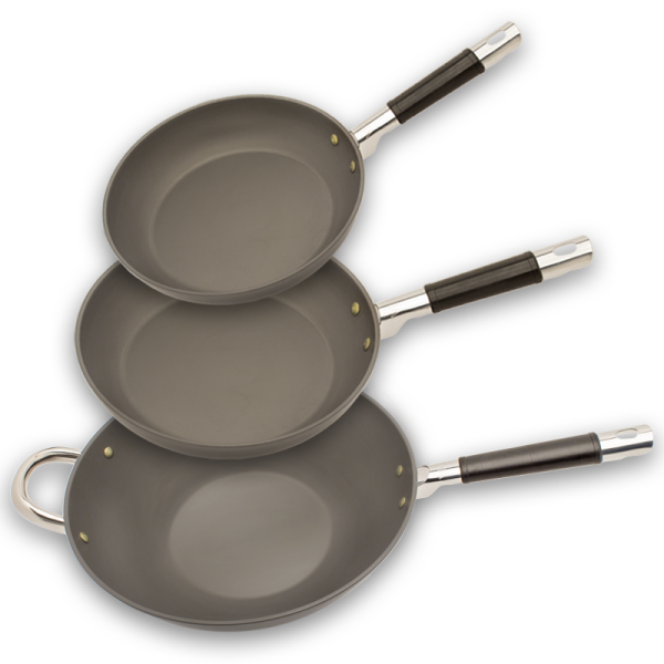 SET 2 padelle Ø24 e Ø28 cm + 1 wok Ø32 cm a un manico