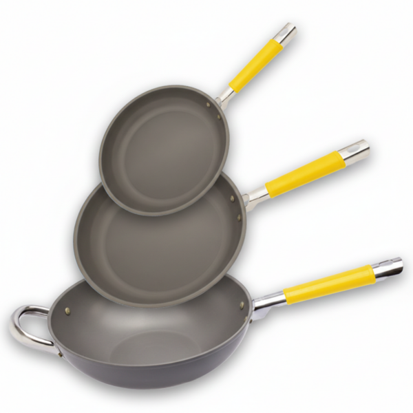 SET 2 padelle Ø24 e Ø28 cm + 1 wok ad induzione Ø28 cm a un manico